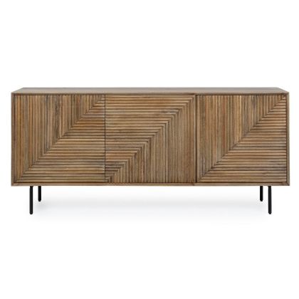 Aparador Darsey 3 Puertas Diseño Moderno Madera Mango Marrón Acero, 184 Cm