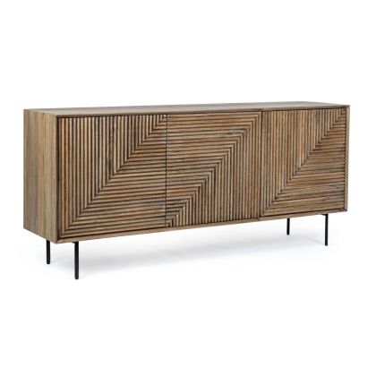 Aparador Darsey 3 Puertas Diseño Moderno Madera Mango Marrón Acero, 184 Cm