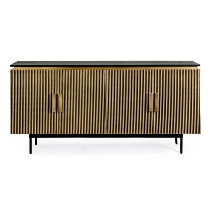 Aparador Virat Estilo Art Decó Latón Dorado Madera Mango Acero Negro, 160 Cm