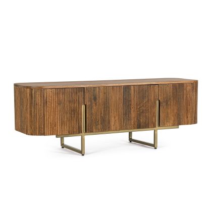 Mueble TV Vilas Estilo Art Decó Madera Mango Acero Natural Oro, 140 Cm
