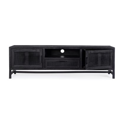 Mueble TV Weston 2 Puertas 1 Cajón Madera Mango Negro, 180 Cm