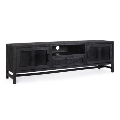 Mueble TV Weston 2 Puertas 1 Cajón Estilo Tropical Madera Mango Negro, 180 Cm