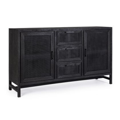 Aparador Weston Estilo Tropical Ratán Trenzado Madera Mango Negro, 150 Cm