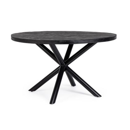 Mesa Comedor Redonda Hastings Estilo Vintage Madera Mango Negro, Ø 130 Cm