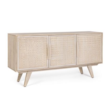 Aparador 3 Puertas Sahana Estilo Étnico Ratán Madera Mango, 155 Cm