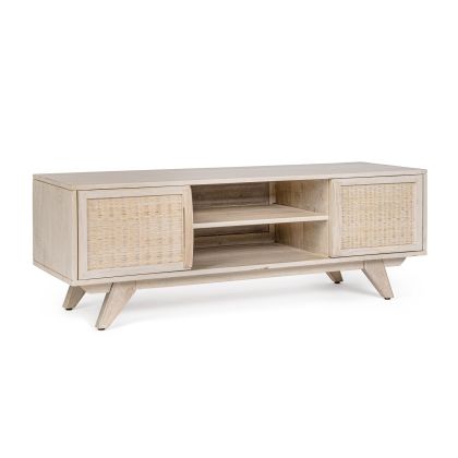 Mueble TV Sahana 2 Puertas Estilo Étnico Ratán Madera Mango, 128 Cm