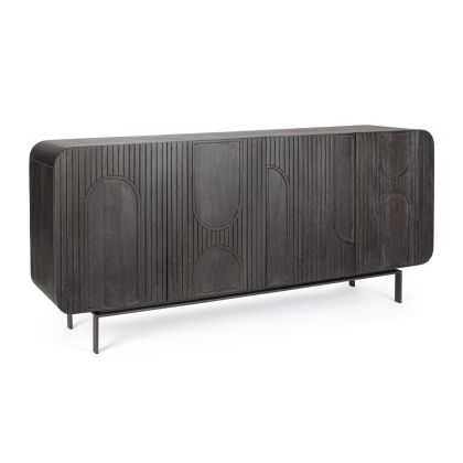 Aparador 4 Puertas Relieve Madera Mango Negro, 180 Cm