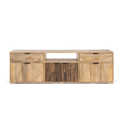 Mueble TV 4 Puertas 2 Cajones Madera Mango, 175 Cm