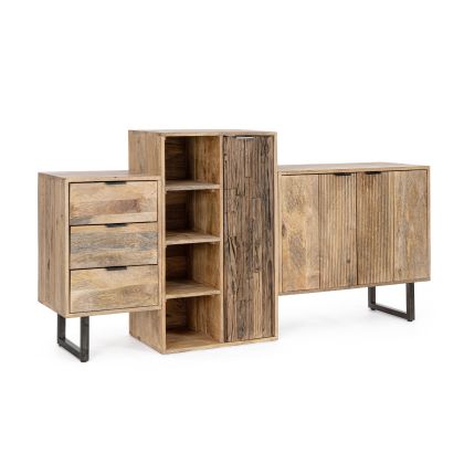 Aparador 3 Puertas 3 Cajones Madera Mango Reciclada Metal, 180 Cm