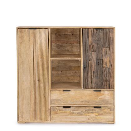Aparador Alto 2 Puertas 2 Cajones Madera Mango, 118 Cm