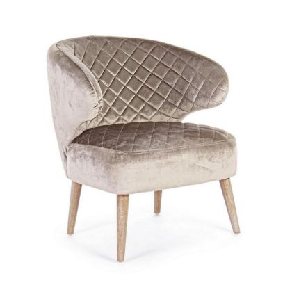 Sillón Bertrand Estilo Art Decó Tejido Efecto Terciopelo Madera Pino, 66'6 Cm