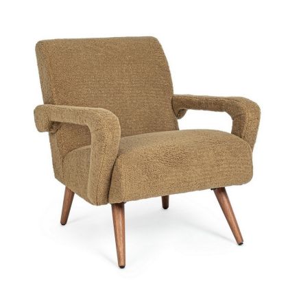 Sillón Berna Estilo Vintage Tejido Marrón Efecto Lana Madera Pino, 65 Cm