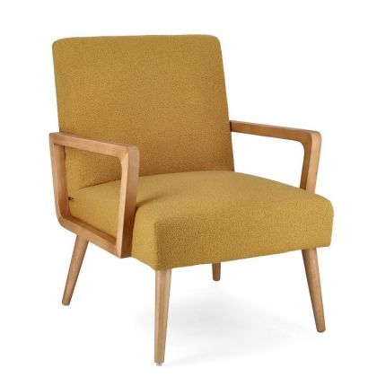 Sillón Desenfundable Veriana Estilo Nórdico Tejido Mostaza Madera Pino, 64'5 Cm