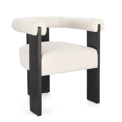 Silla Tejido Bouclé Blanco Madera Pino Negro, 70 Cm