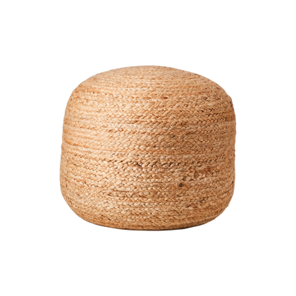 Puff tropical tejido a mano en yute natural.