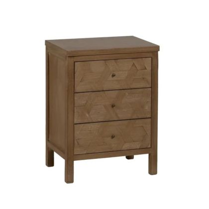 Brown Paulownia Nightstand 3 Drawers, 66 cm