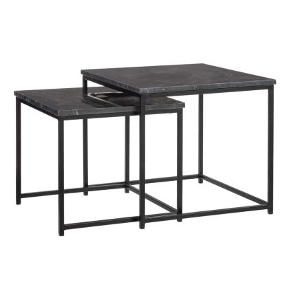 Mesa Nido Industrial Negro Mármol Metal, 50 cm 