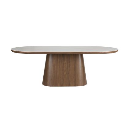 Mesa Comedor Ovalada Porcelánico Nogal-200 x 90 x 77 Cm