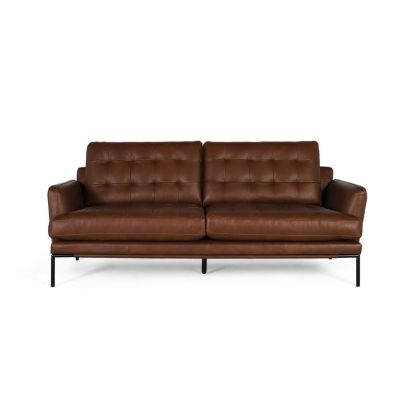Sofá Cuero Marrón Madera 3 Plazas, 200 Cm
