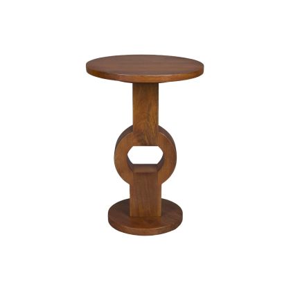 Mesa auxiliar étnica en madera de mango marrón con círculo central.