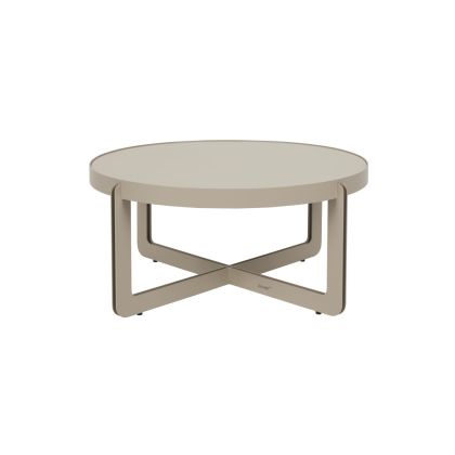 Mesa de centro diseño moderno en MDF lacado liso y acero beige.