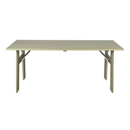 Mesa comedor de jardín nórdica en madera de pino verde.
