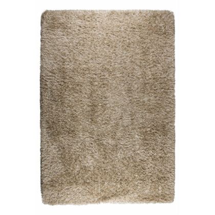 Alfombra de pelo nórdica moderna en lana, tela y yute beige.