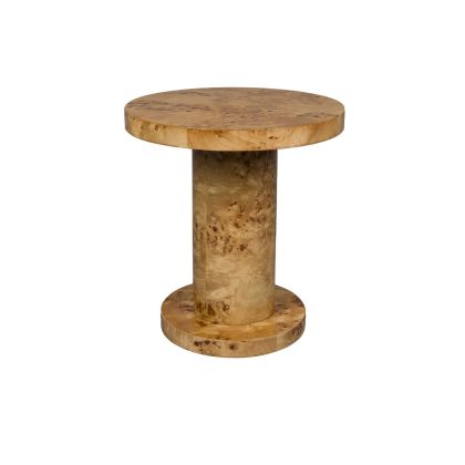 Mesa auxiliar retro en madera contrachapada natural.