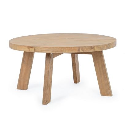 Mesa de centro exterior nórdica en madera de teca reciclada natural.