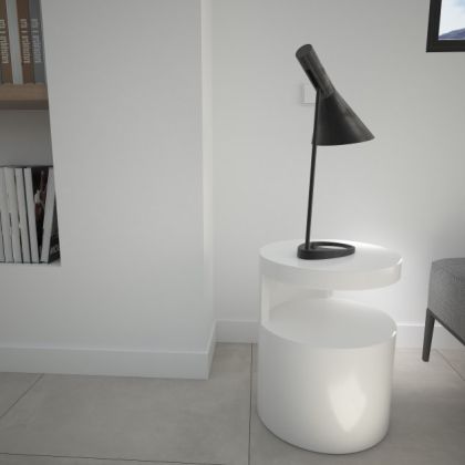 Mesa Redonda auxiliar Diseño Lacado Blanco, 40 Cm 