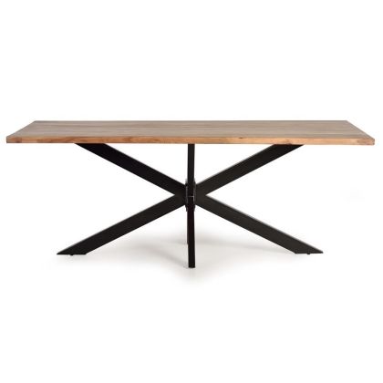 Mesa Comedor Estilo Industrial Madera Acacia Base Entrelazada Metal, 180 Cm