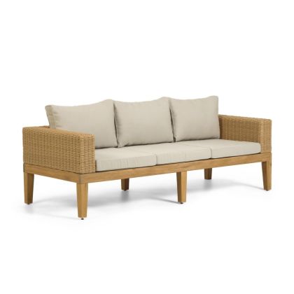Sofá 3 Plazas Nórdico  Ratán Madera Natural, 193 Cm