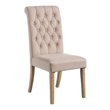 Silla Capitoné Beige vintage Con Patas de Madera