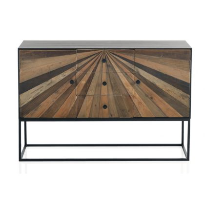Aparador 2 Puertas 3 Cajones Madera Reciclado Hierro Negro,120 cm