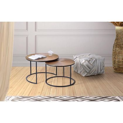 Set 2 Mesas Centro  Tapa Bronce Estructura Metal Negro, 70 Cm