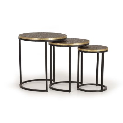 Set 3 Mesas Centro Tapa Bronce Oro Metal, 49 Cm