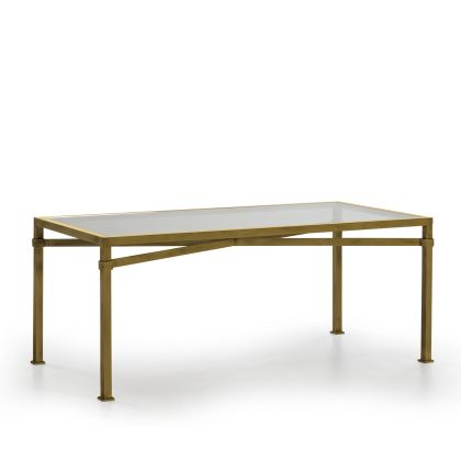 Dining Table 180x90x75 Glass/Antique Gold Metal