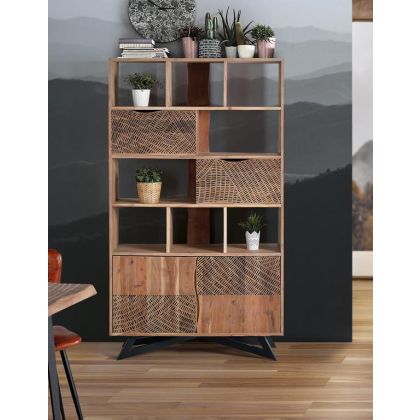 Librería Madera Natural 2 Cajones 2 Puertas, 180 Cm