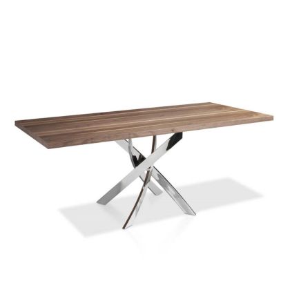 Mesa Comedor Diseño Moderno Nogal Base De Acero,140 Cm