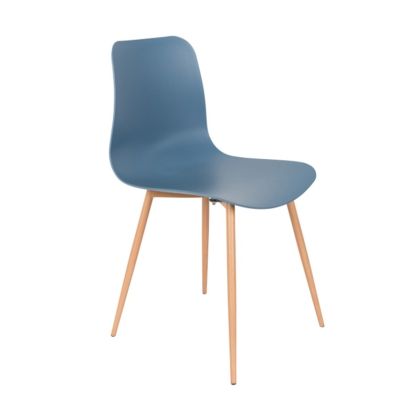 Silla León Patrón Escamas Estilo Nórdico Polipropileno Azul Hierro Lámina Madera, 80 Cm