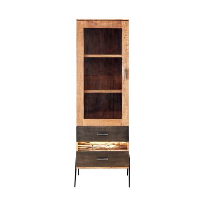 Vitrina Pequeña Hudson Luz Led Cristal Madera Acacia, 58 Cm
