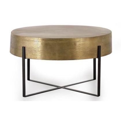 Mesa de Centro Redonda Estilo Art Decó Metal Dorado Negro, 79 Cm