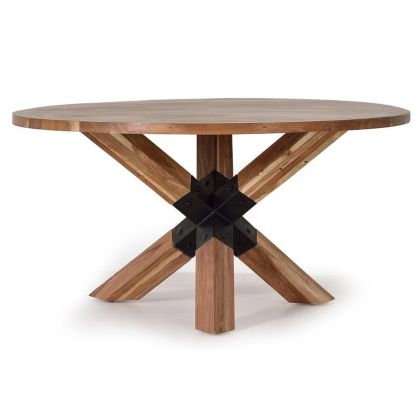 Mesa Comedor Redonda Estilo Nórdico Madera Acacia Natural Metal, 120 Cm