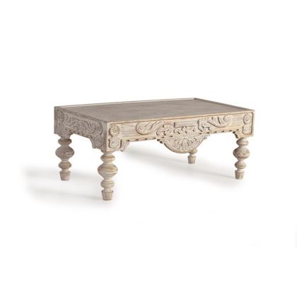 Mesa Centro Blanco Viejo Tallado, 110 Cm