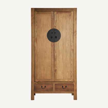 Armario Oriental Madera Natural Hierro Negro, 100 Cm