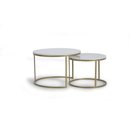 Set 2 mesas centro Mármol Metal Oro, 70 Cm