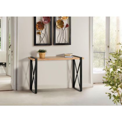 Consola Madera Natural Base Hierro Negro Salón, 120 Cm