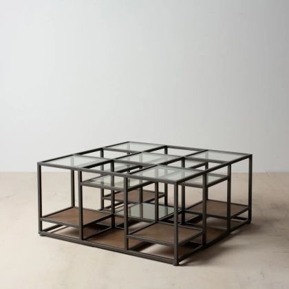 Mesa De Centro Industrial Metal Madera Cubo, 90 Cm 
