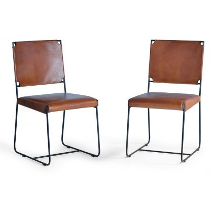 Silla  Tapizada Piel Marrón Hierro Negro, 90 Cm