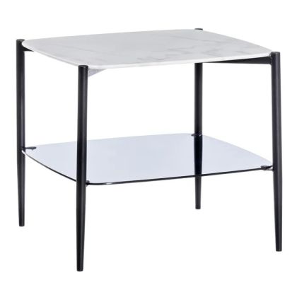 Mesa Auxiliar Efecto Mármol Hierro Blanco Grisáceo, 55 Cm
